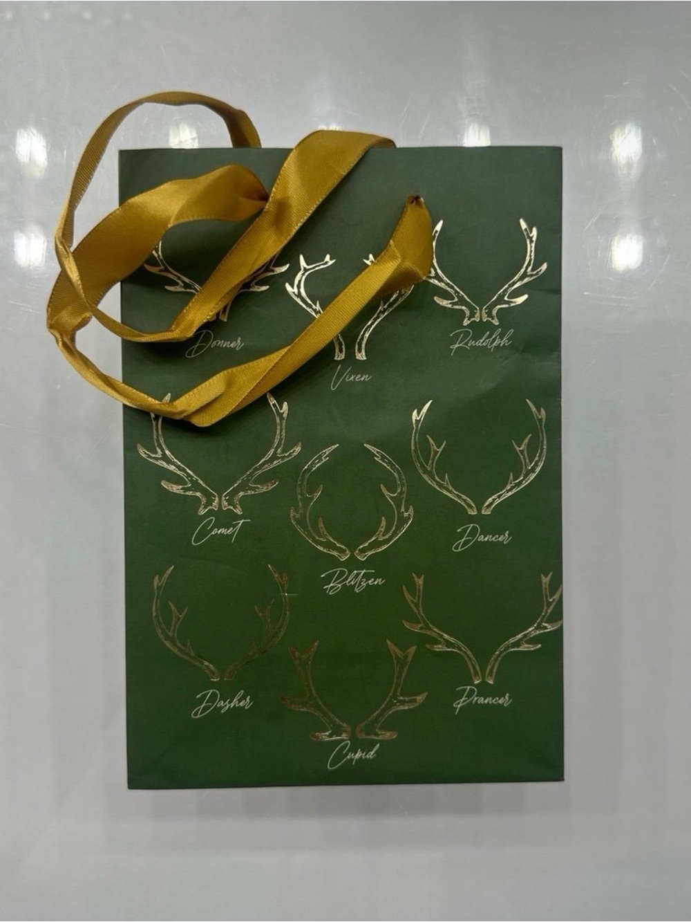 Small Green And Yellow Deer Christmas Gift Bag (Ready To Ship)